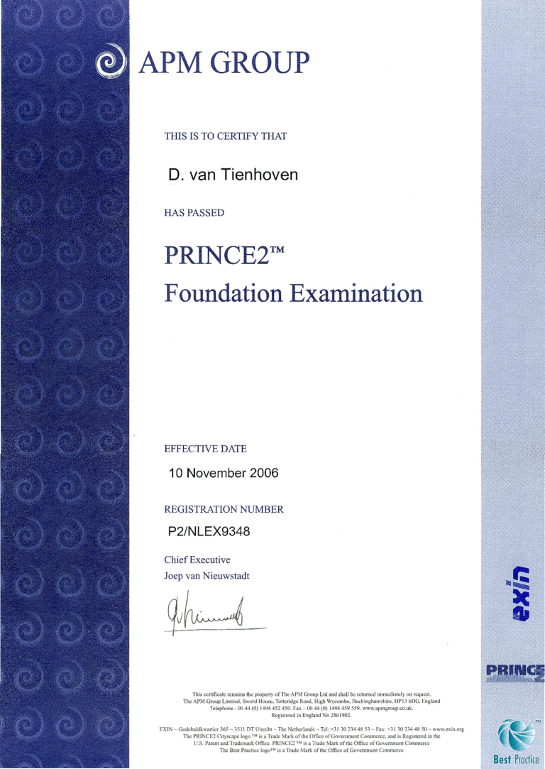2006.11 Certificaat PRINCE2 Foundation