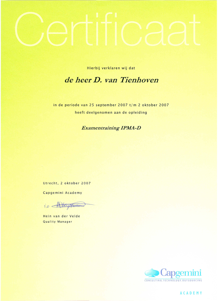 2007.10 Certificaat deelname IPMA D examentraining