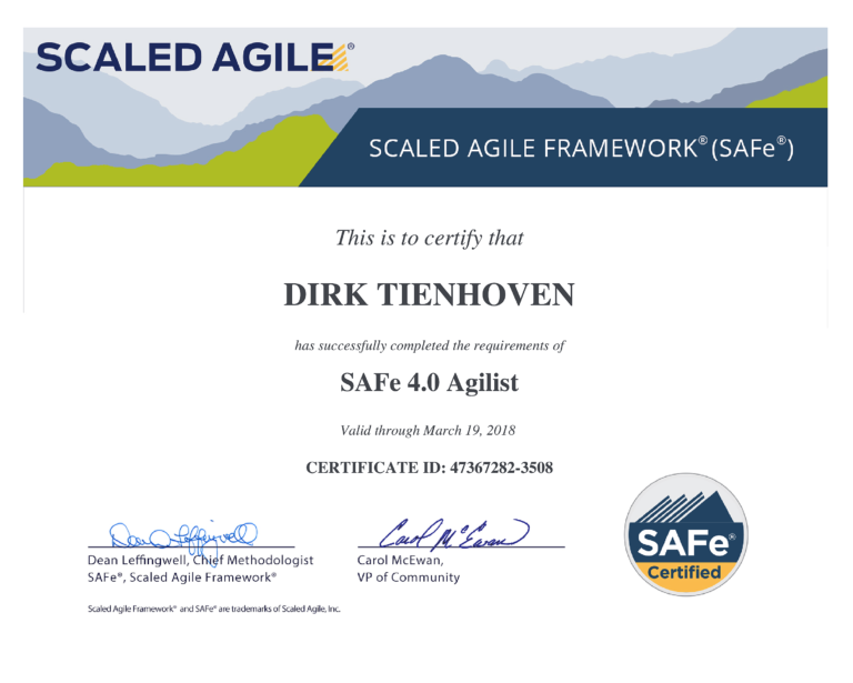 2017.03.20 Certificate - SAFe 4.0 Agilist Completed 20-3-2017