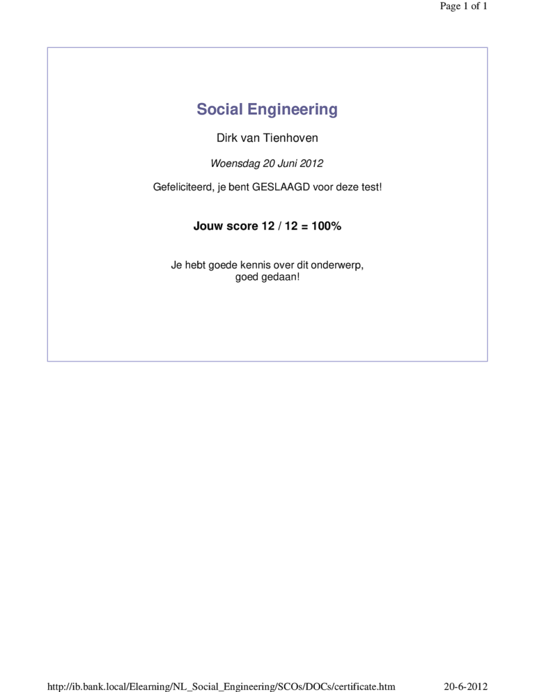 Certificaat Social Engineering